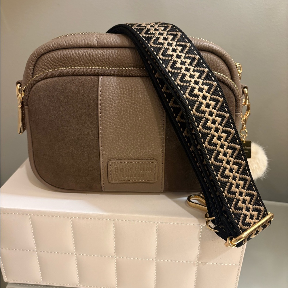 Pom Pom London Mocha Suede Crossbody Bag